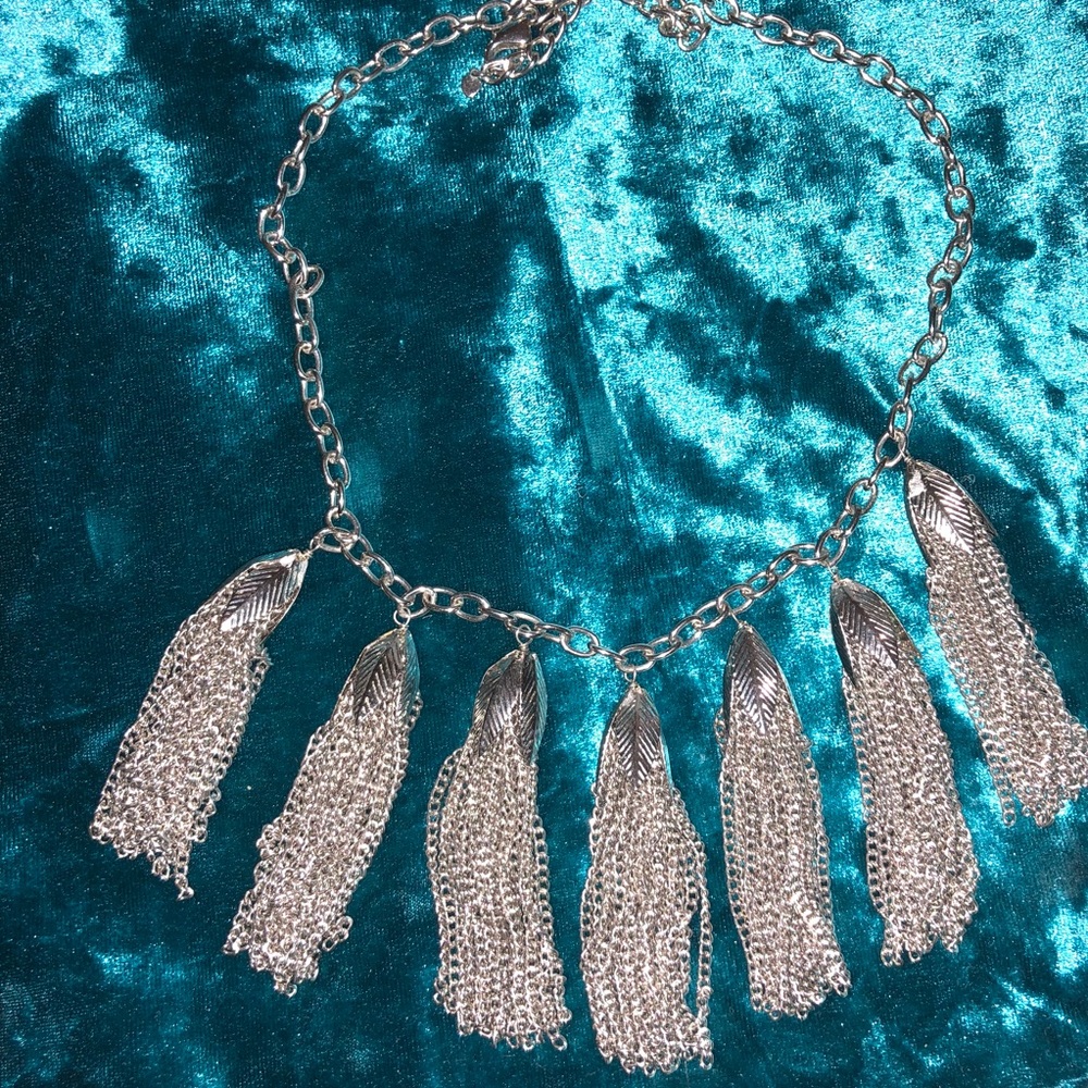 Statement Necklace Silver Tassel